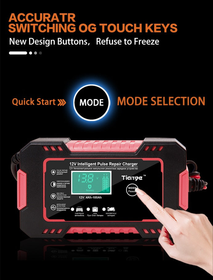 Smart 12V Battery Charger: Full Automatic Digital Display, Power Pulse Repair, Wet/Dry Lead Acid