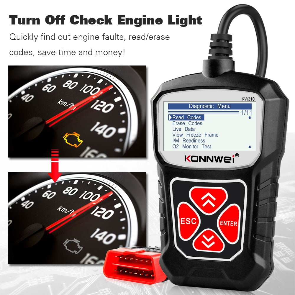 KW310 OBD2 Scanner - Professional Car Diagnostic Tool with Russian Language Support, Automotive Scanner, and Car Maintenance Toolkit