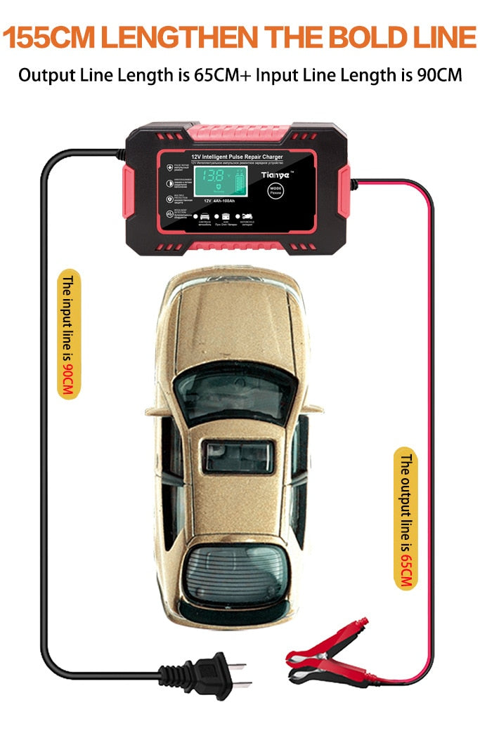 Smart 12V Battery Charger: Full Automatic Digital Display, Power Pulse Repair, Wet/Dry Lead Acid