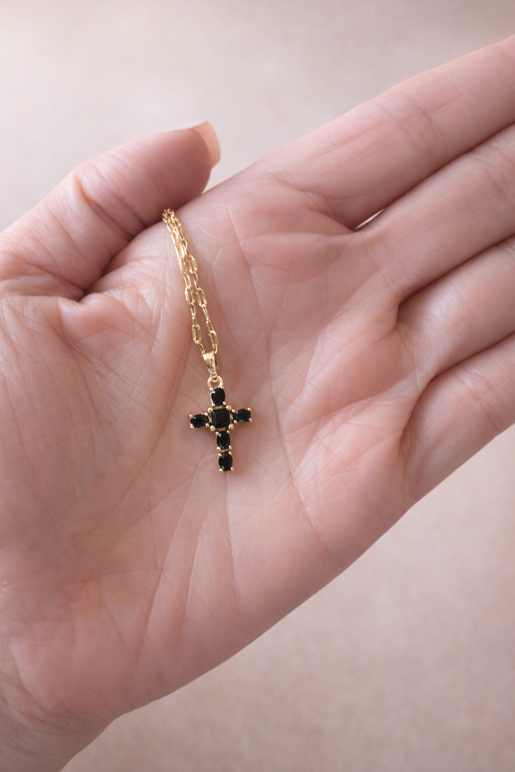 Onyx Cross Pendant Necklace- 18”