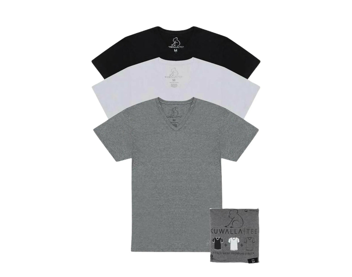 Kuwalla Tee Crew V-Neck Men T‑Shirt 3‑Pack Mix Black/White/Grey
