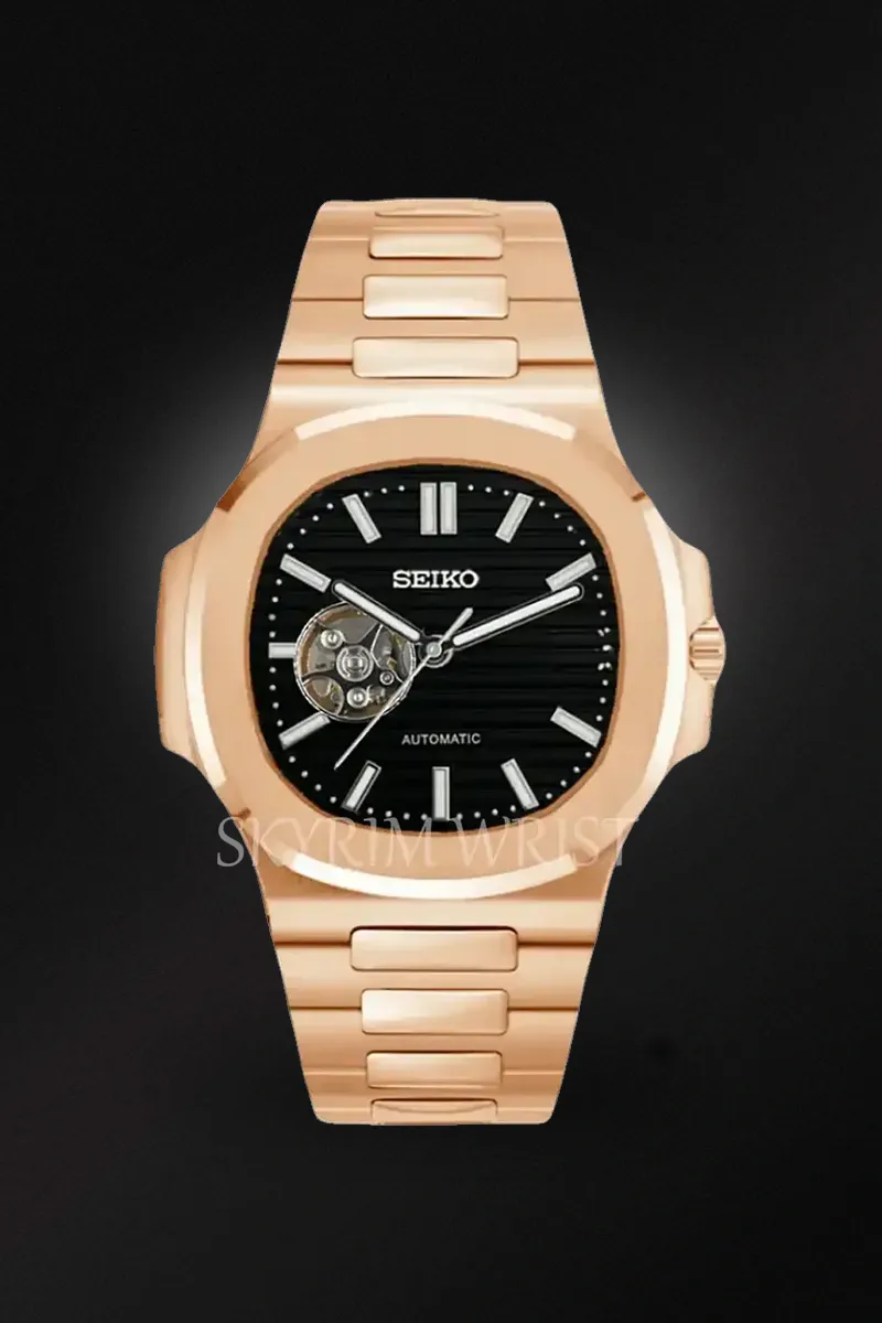 Mod Nautilus Rose Gold Skeleton Black