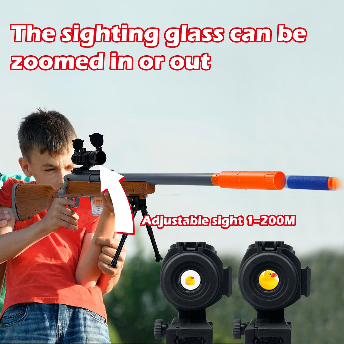 Wood grain toy gun with scope and accessories toy sniper rifle