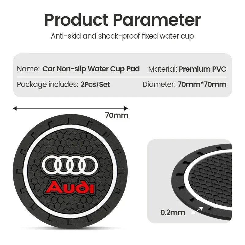 2PCS Car Cup Holder Coasters for Audi – Anti-Slip Silicone Pad, Waterproof Drink Bottle Mat for A1 A3 A4 A5 A6 A7 A8 Q2 Q3 Q5 Q7 S Series