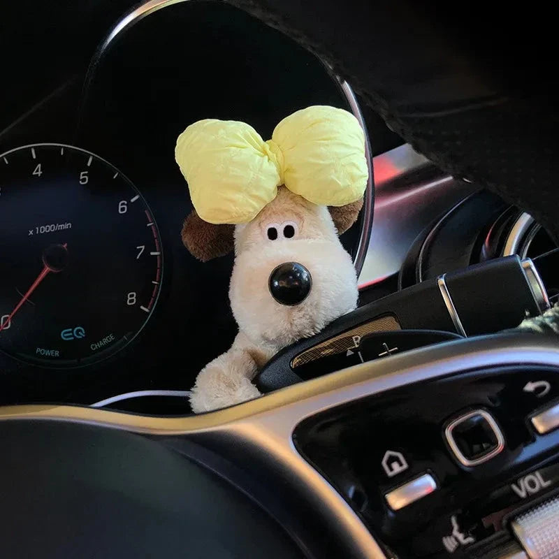Kawaii Plush Puppy Clutch Decoration – Cute Dog Car Wiper & Turn Signal Switch Ornament with Bowknot | Auto Interior Accessories