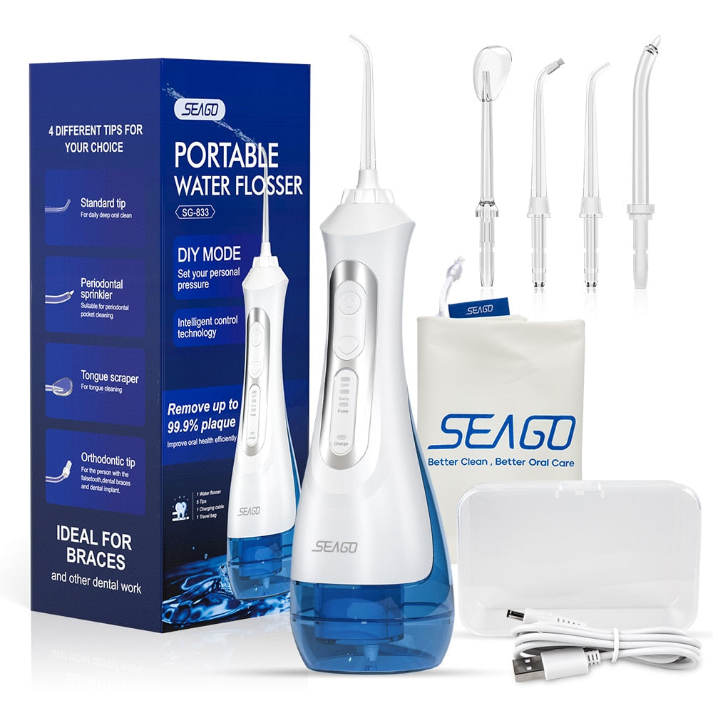 SEAGO Oral Dental Irrigator Portable Water Flosser USB Rechargeable Water Jet IPX7 Dental  200ML Water Tank