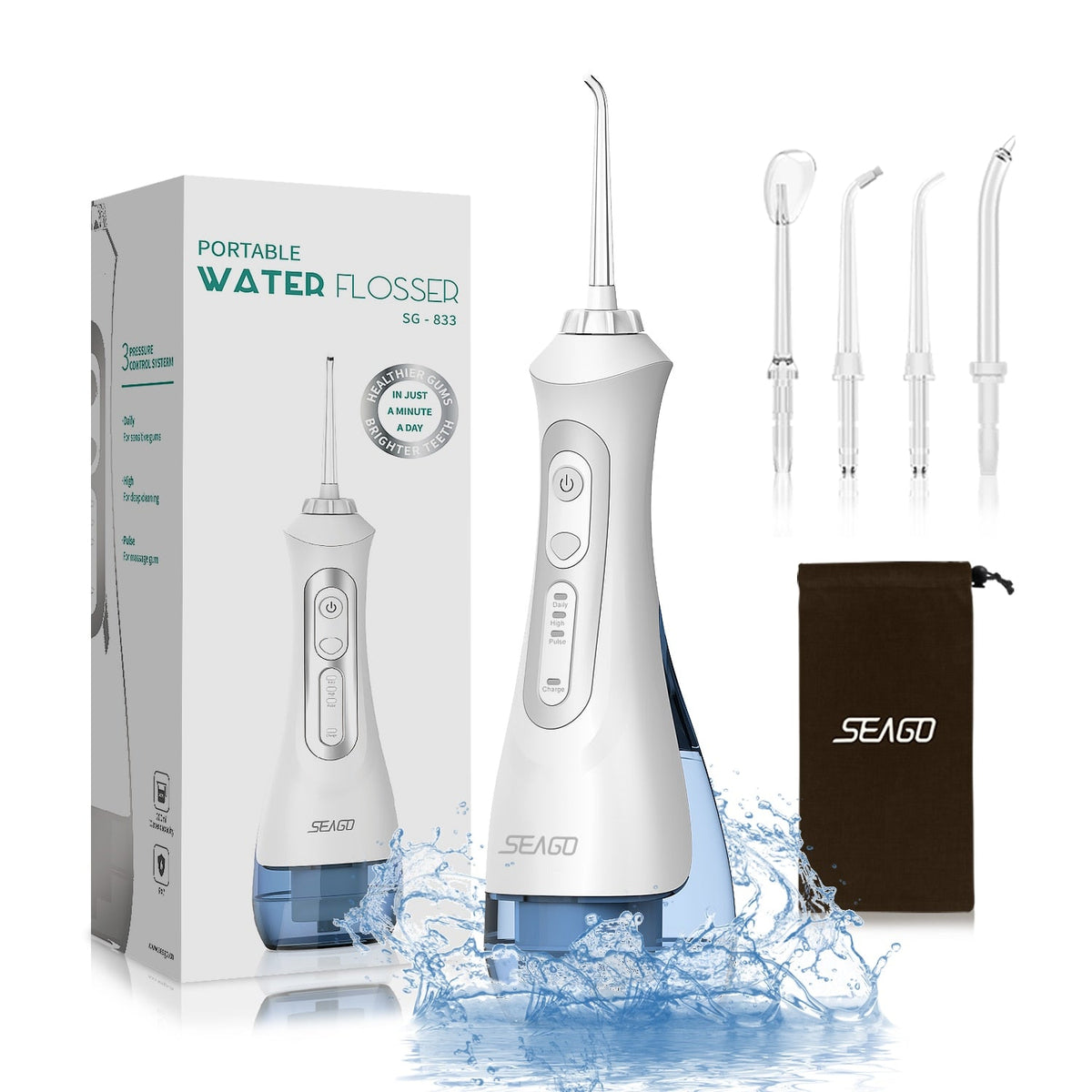 SEAGO Oral Dental Irrigator Portable Water Flosser USB Rechargeable Water Jet IPX7 Dental  200ML Water Tank