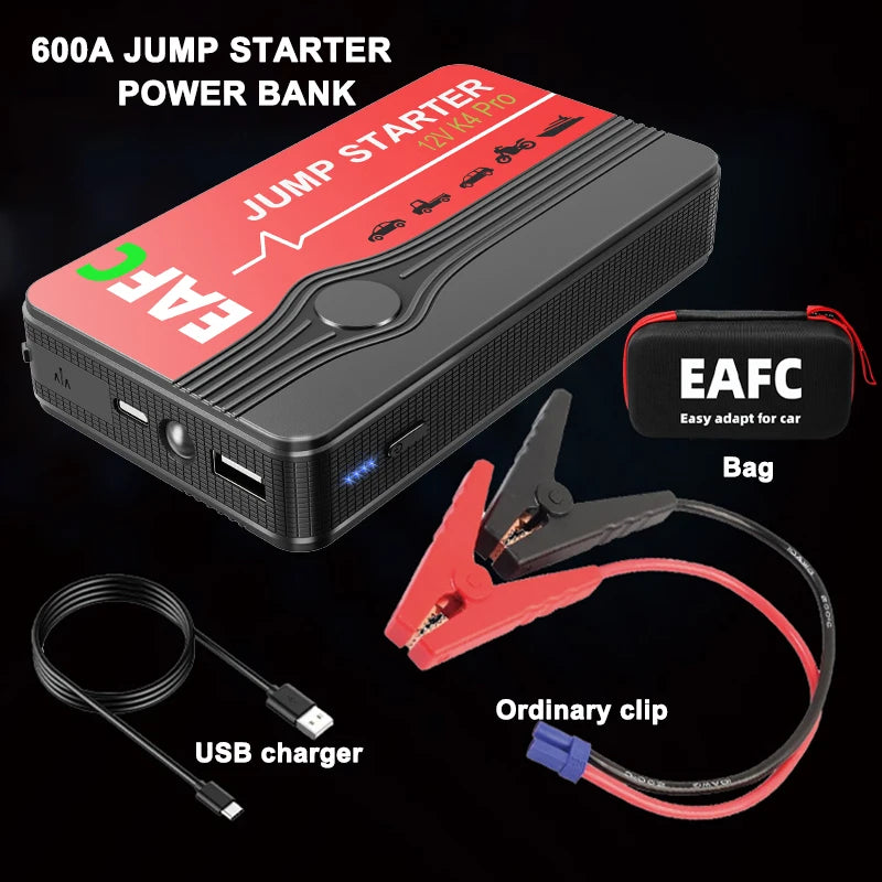 EAFC Smart Car Jump Starter 12V Portable Battery Booster 600A/2000A Power Bank LED Light Auto Battery Charger Dual USB Ports