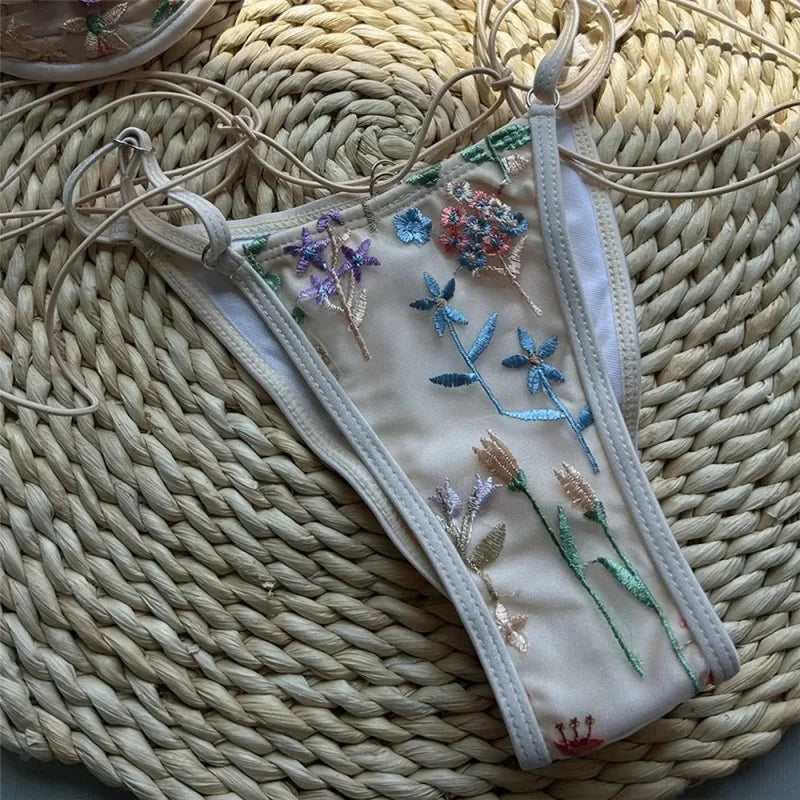 Floral Embroidery Micro Bikini