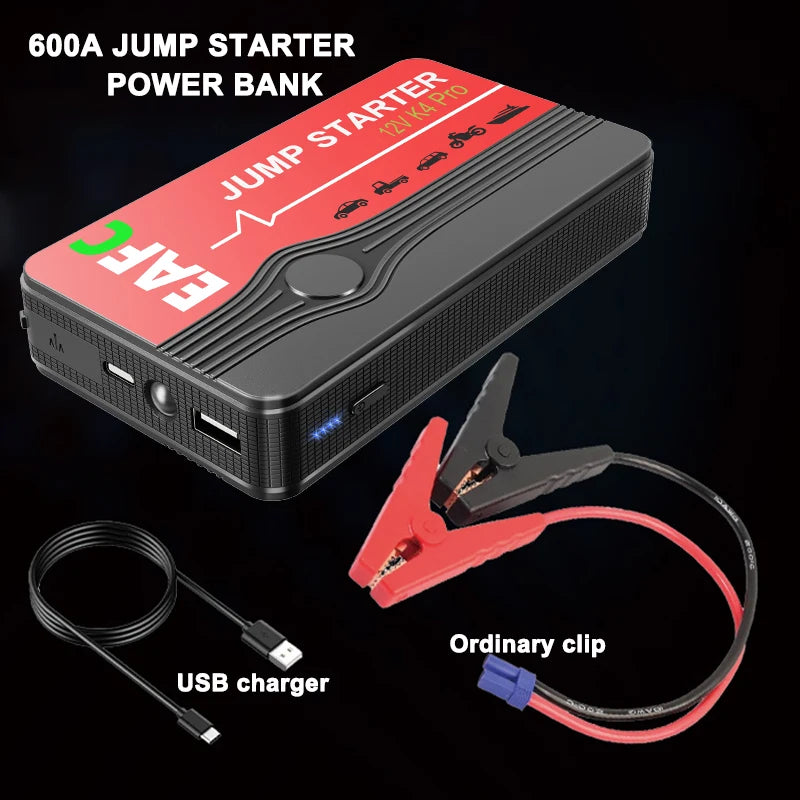EAFC Smart Car Jump Starter 12V Portable Battery Booster 600A/2000A Power Bank LED Light Auto Battery Charger Dual USB Ports