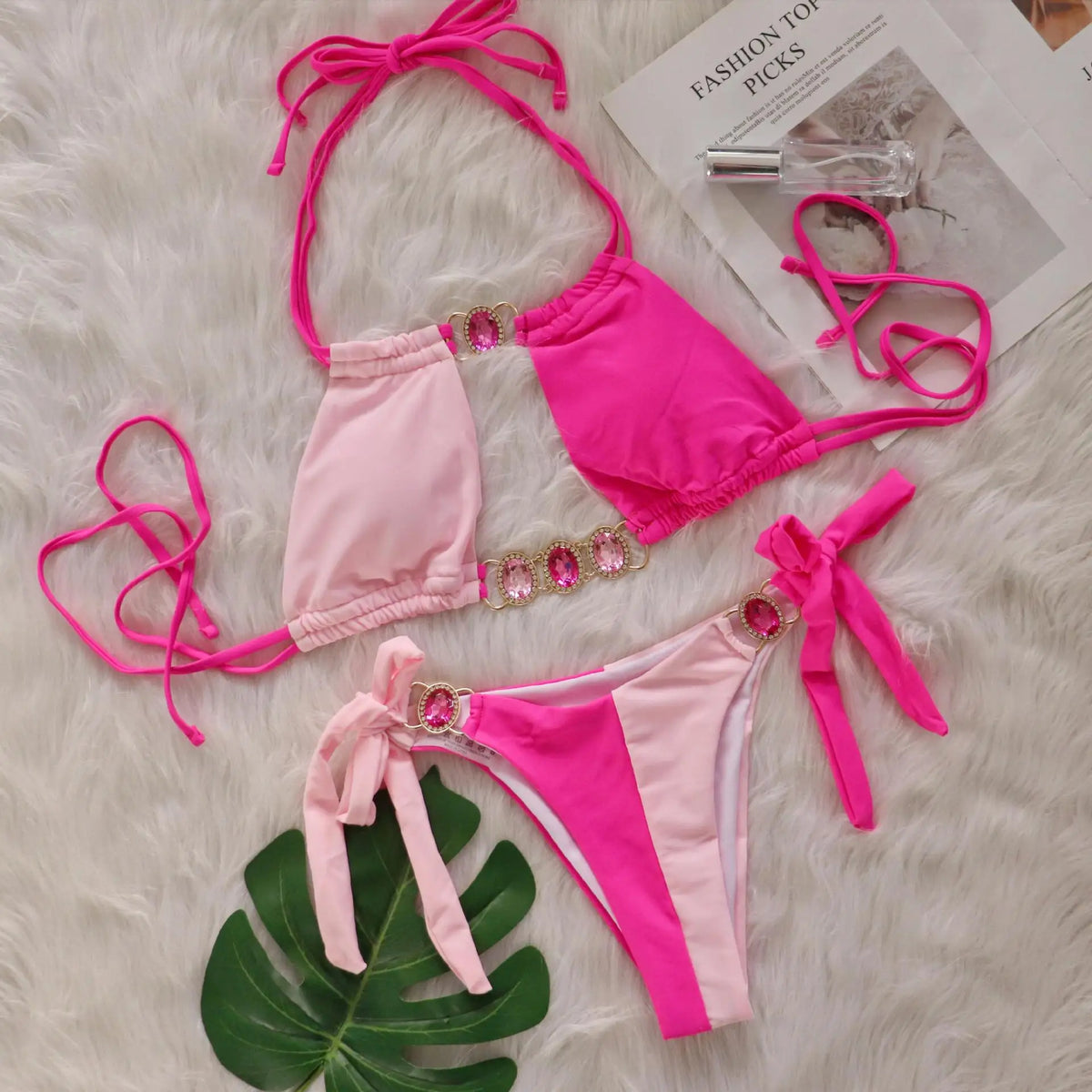 Rhinestones Splicing Bikini