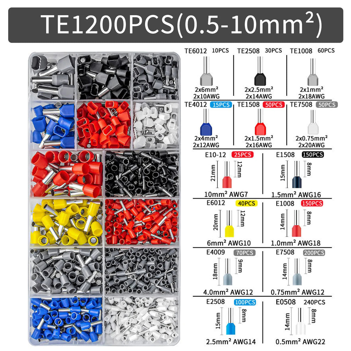 300-2000 pcs Durable Wire Connect Insulated Connector Crimp Terminator Cold Pressed Insulated Termina