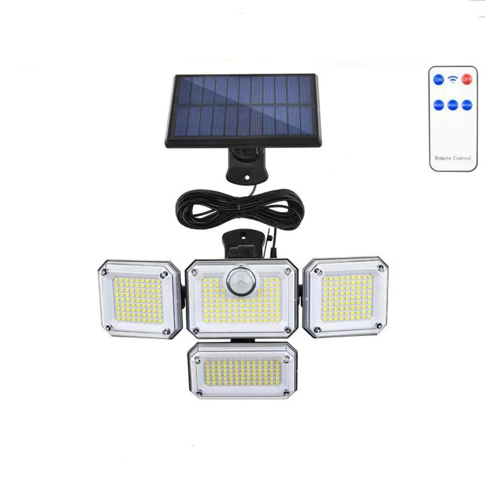 4-Head Outdoor Solar Motion Sensor Light – 122 LED Floodlight, 3000 Lumens, 270° Wide-Angle IP65 Waterproof Security Lamp