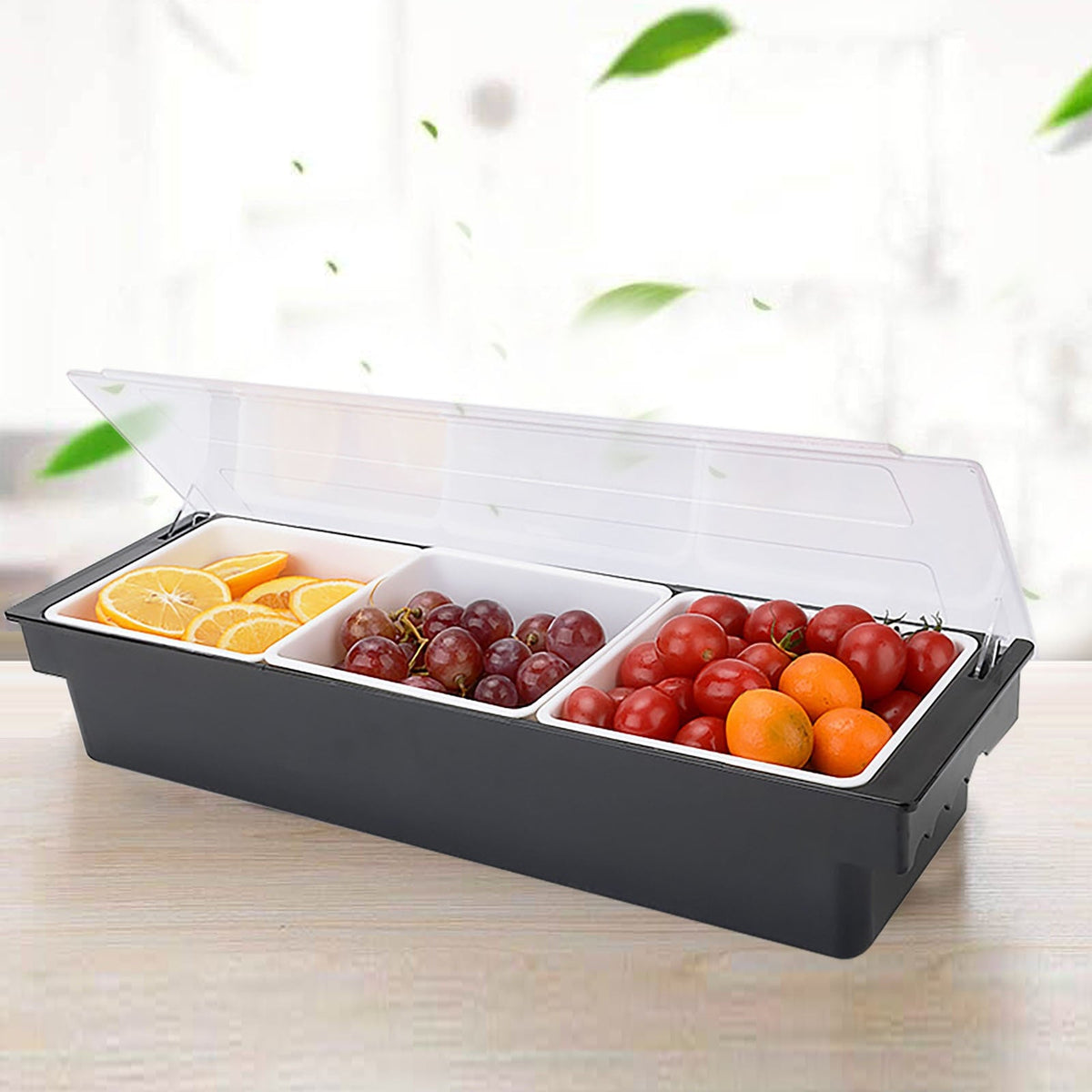 Condiment Server Condiment Dispenser Tray With Hinged Cover Strip Fruit Box Three Trays Suitable For Restaurant Buffet And Bar