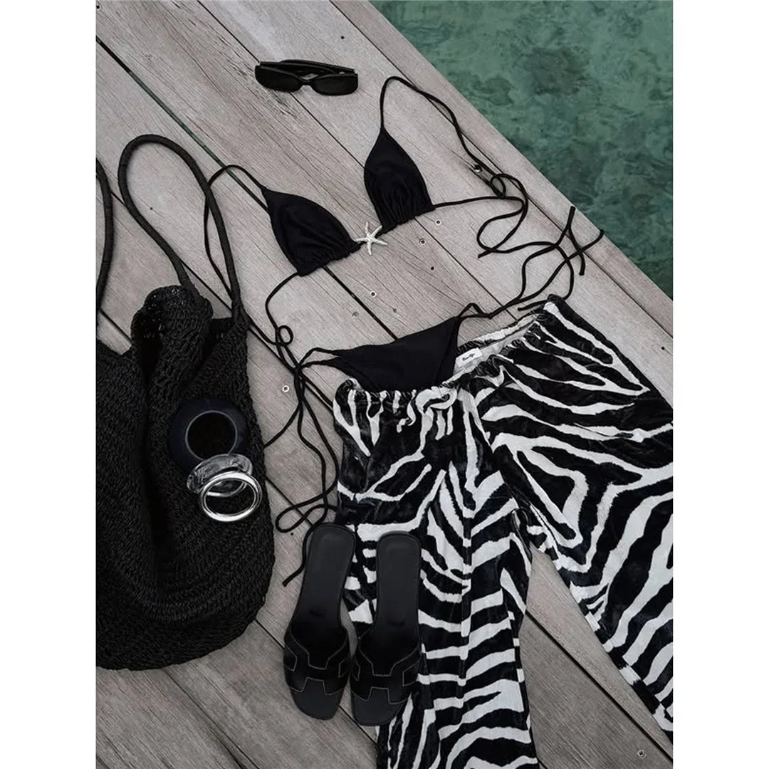Zebra Three-Piece Bikini Set
