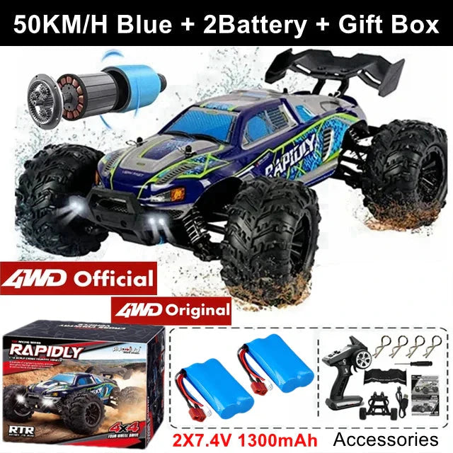 4WD RC Off-Road Car - 1:16 High-Speed Brushless Truck, 50-80KM/H, 4x4 Drift Racing Toy for Kids & Adults