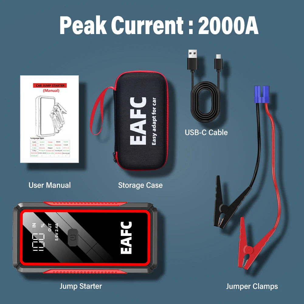 EAFC Upgrade 2000A/1000A Car Jump start LED Display Car Battery Booster Portable Car Booster start equipment for Petrol Vehicle