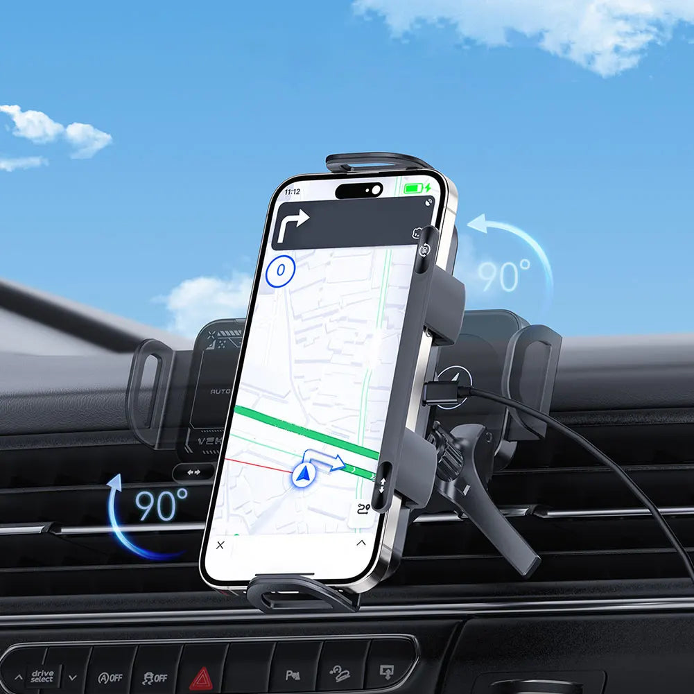15W Car Wireless Charger Dual Coil Fold Screen Phone Holder Touch Rotation Phone Mount for Smartphone/Pad/Foldable Phone/Tablet