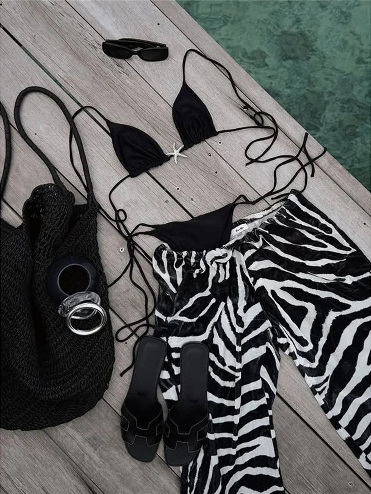 Zebra Three-Piece Bikini Set