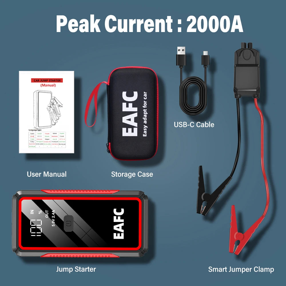 EAFC Upgrade 2000A/1000A Car Jump start LED Display Car Battery Booster Portable Car Booster start equipment for Petrol Vehicle