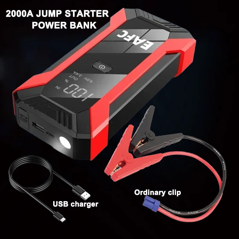 EAFC Smart Car Jump Starter 12V Portable Battery Booster 600A/2000A Power Bank LED Light Auto Battery Charger Dual USB Ports