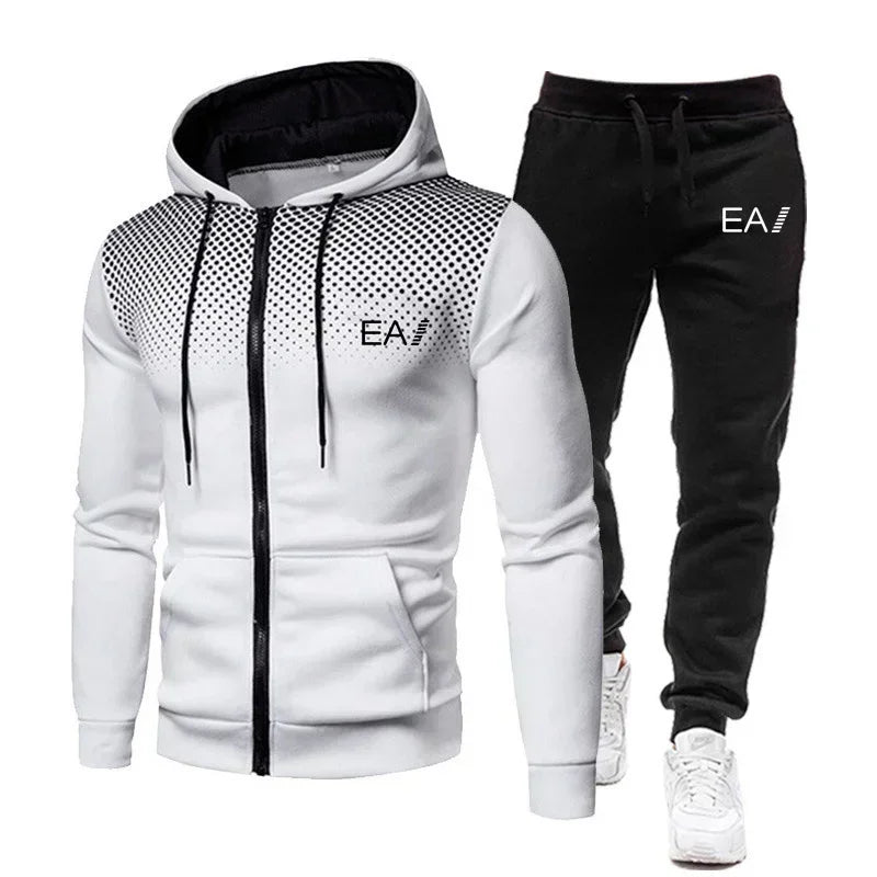 2025 Men's clothing Autumn and winter fitness fashion outdoor leisure sportswear set zipper hoodie + jogging pants two-piece set