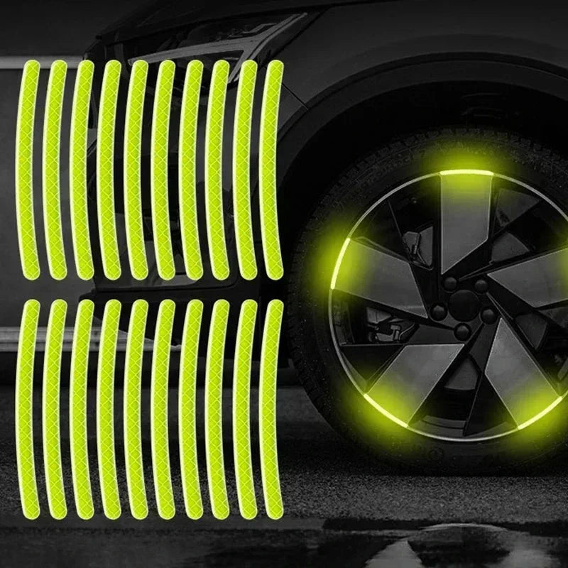 Car Wheel Hub Reflective Stripes Stickers – Night Safety Tire Rim Decals, Waterproof Warning Tape for Vehicle Decoration