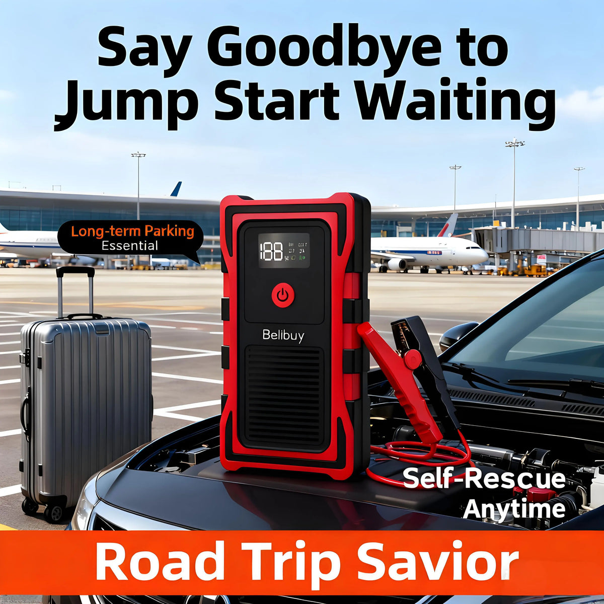 2000A Car Jump Starter, Power Bank and Emergency LED Light for All Diesel/Gasoline Cars 12V with Digital Display