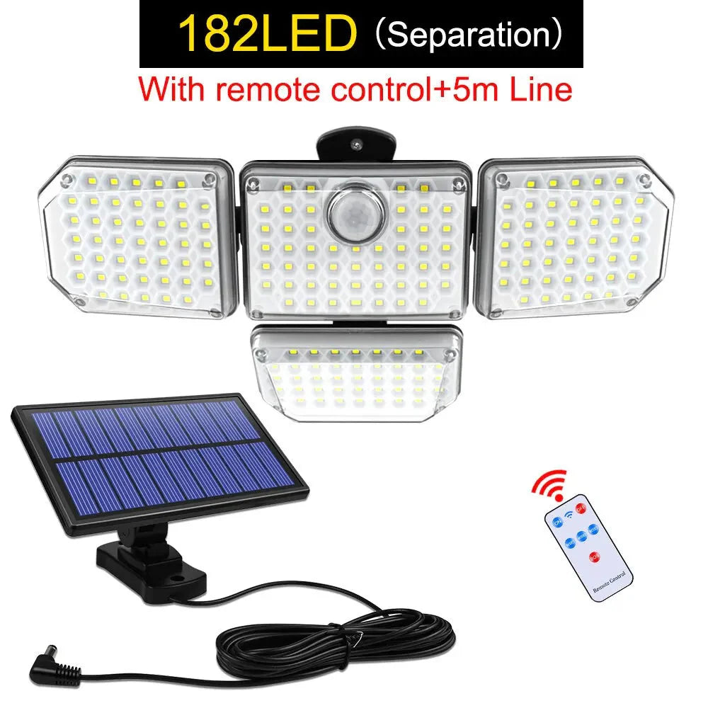 Solar Outdoor Security Light – 182/112 LED Floodlight with 3 Adjustable Modes, IP65 Waterproof Motion Sensor Lamp for Garage, Garden & Yard