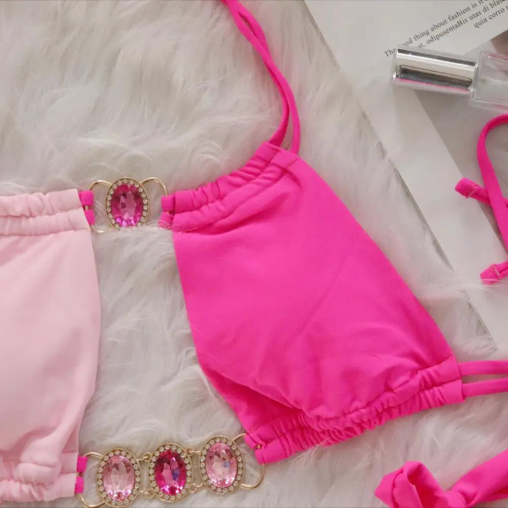 Rhinestones Splicing Bikini