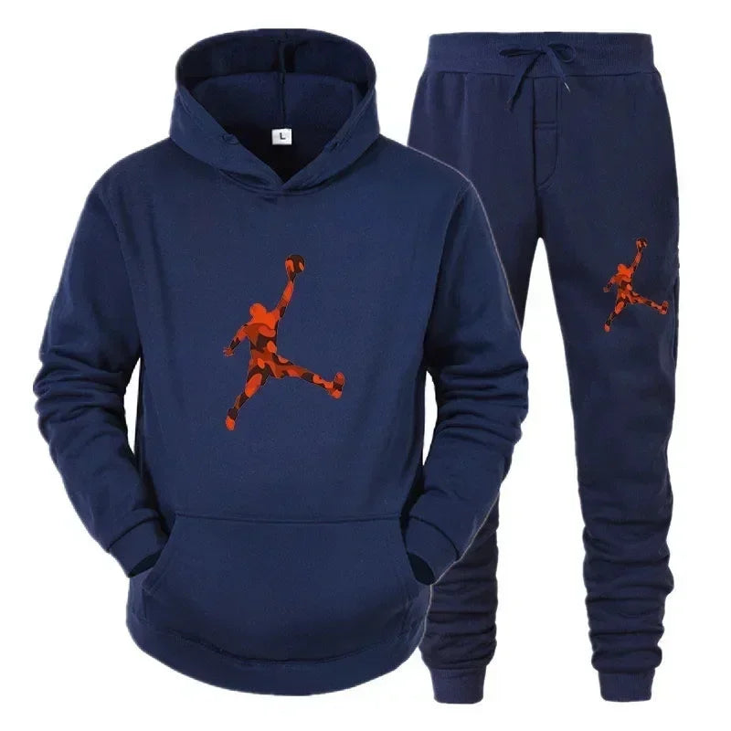 2025 New men's fashion casual sportswear, outdoor fitness jogging set, autumn and winter pullover hoodie + warm pants two-piece