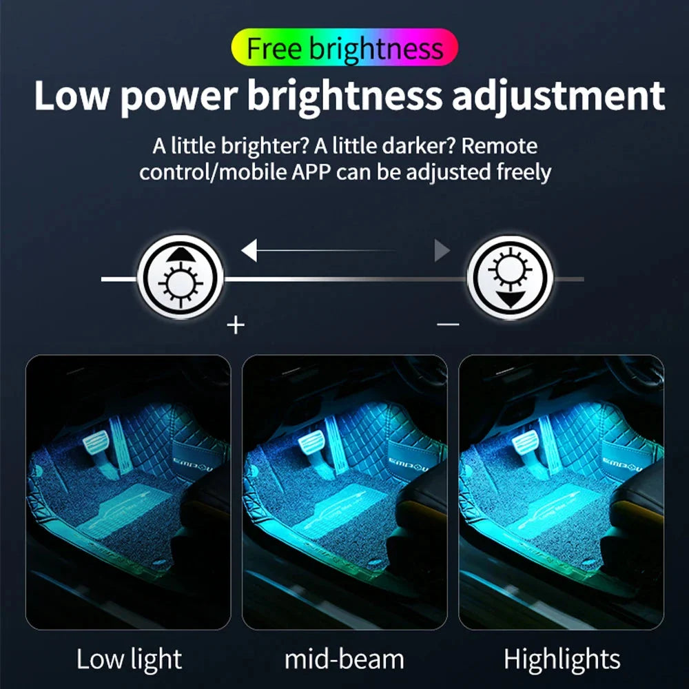 LED Car Interior Ambient Lights Kit – RGB Footwell Strip Lighting with Remote & App Music Control