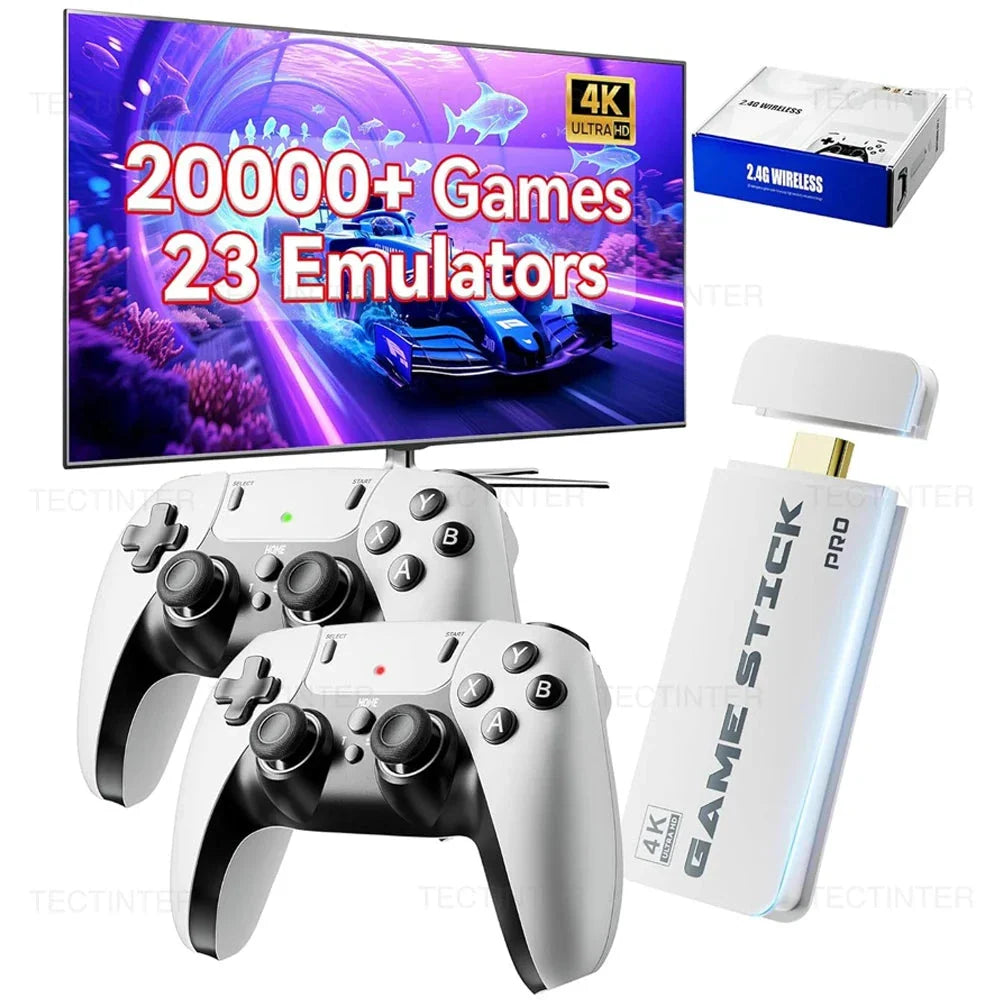 M15 4K TV Game Stick Console – 64GB Built-in 20,000+ Retro Games, Dual Wireless Controllers, Plug & Play HDMI Game Player