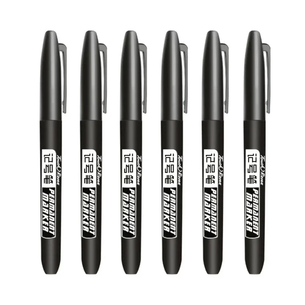 6PCs/Set Permanent Marker Pen Fine Point Waterproof Markers Thin Nib Crude Nib Black Blue Red Ink 1.5mm Fine Color Marker Pens