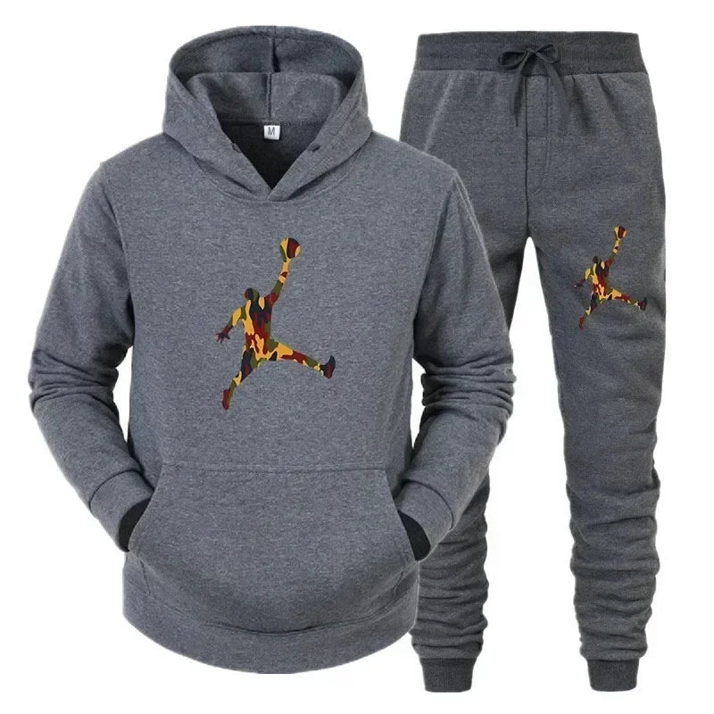 2025 New men's fashion casual sportswear, outdoor fitness jogging set, autumn and winter pullover hoodie + warm pants two-piece