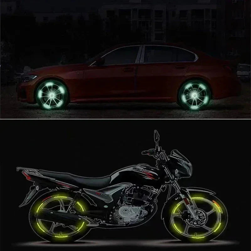 Car Wheel Hub Reflective Stripes Stickers – Night Safety Tire Rim Decals, Waterproof Warning Tape for Vehicle Decoration