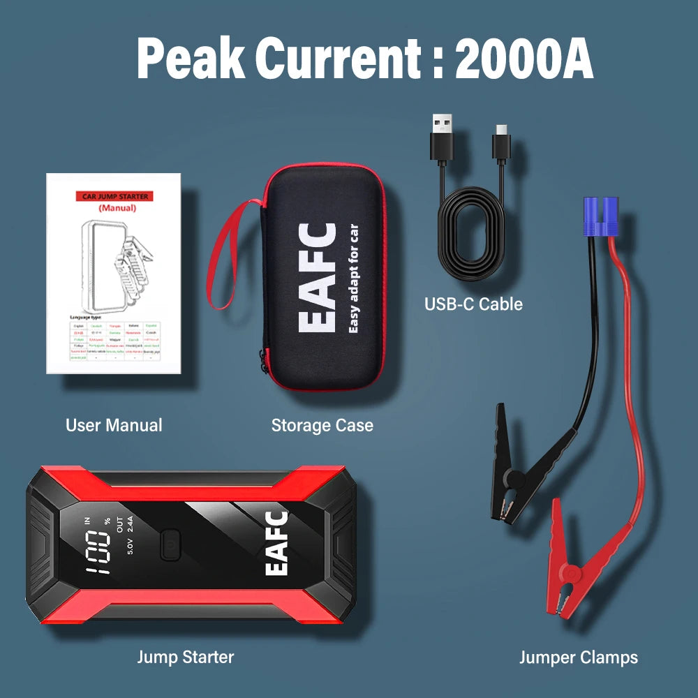 EAFC Upgrade 2000A/1000A Car Jump start LED Display Car Battery Booster Portable Car Booster start equipment for Petrol Vehicle