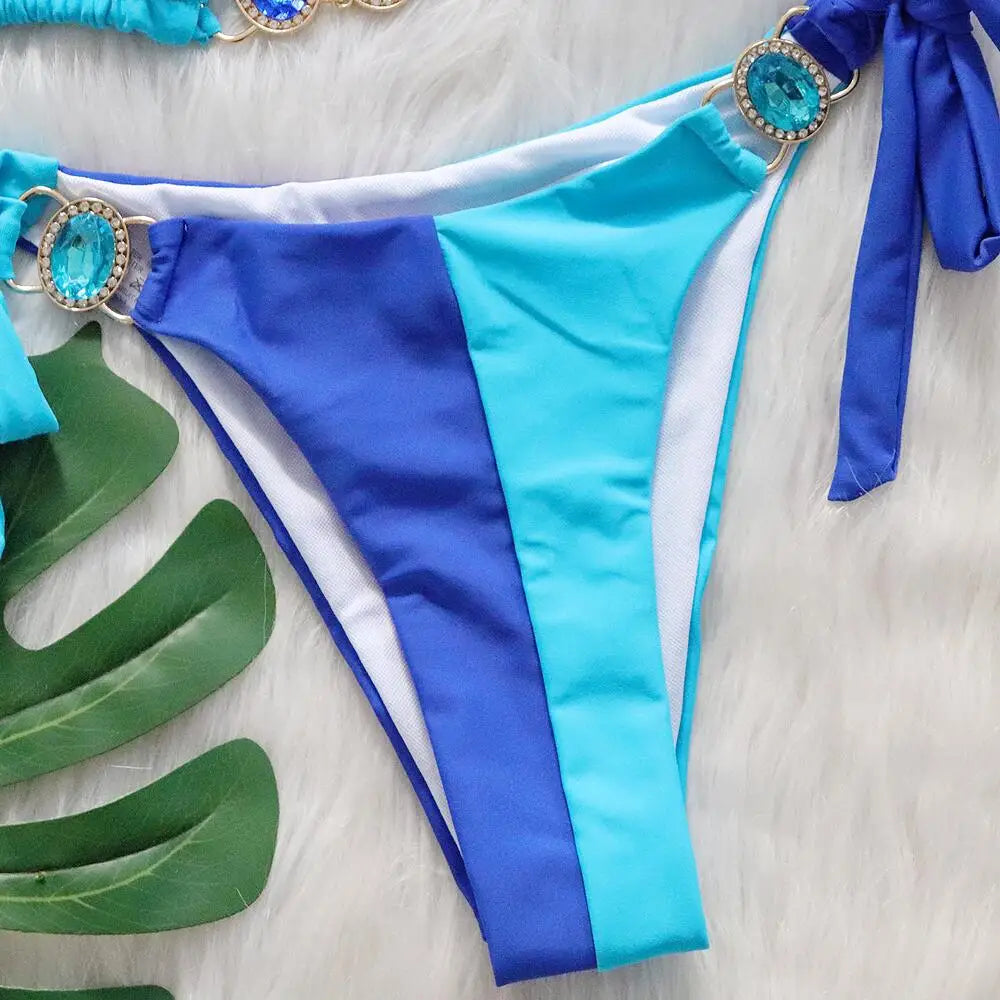 Rhinestones Splicing Bikini