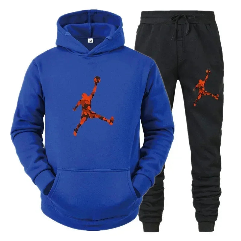 2025 New men's fashion casual sportswear, outdoor fitness jogging set, autumn and winter pullover hoodie + warm pants two-piece