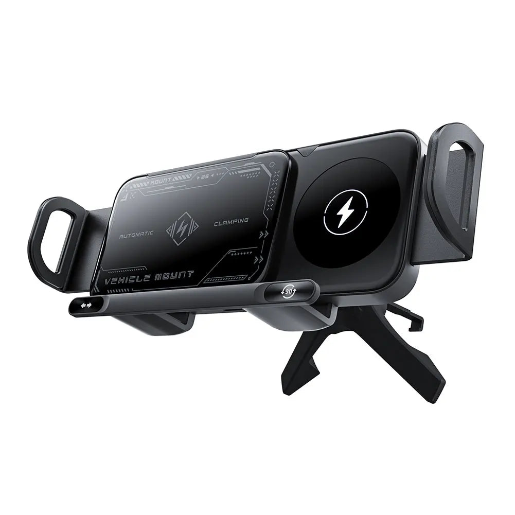 15W Car Wireless Charger Dual Coil Fold Screen Phone Holder Touch Rotation Phone Mount for Smartphone/Pad/Foldable Phone/Tablet
