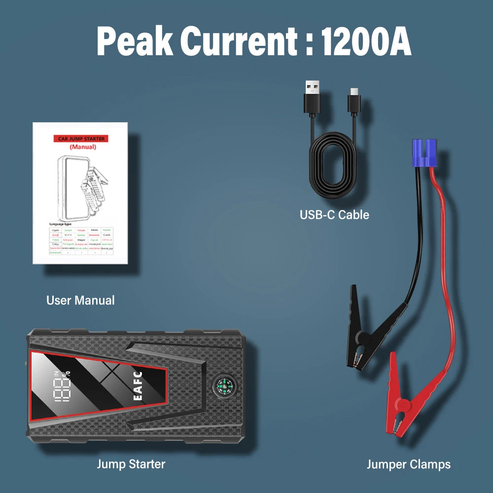EAFC Upgrade 2000A/1000A Car Jump start LED Display Car Battery Booster Portable Car Booster start equipment for Petrol Vehicle
