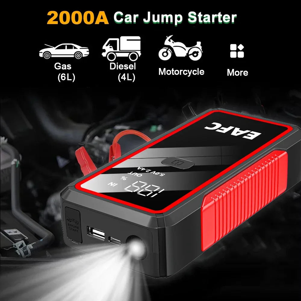 EAFC Upgrade 2000A/1000A Car Jump start LED Display Car Battery Booster Portable Car Booster start equipment for Petrol Vehicle