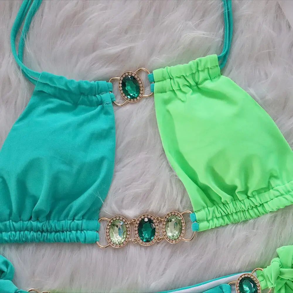 Rhinestones Splicing Bikini
