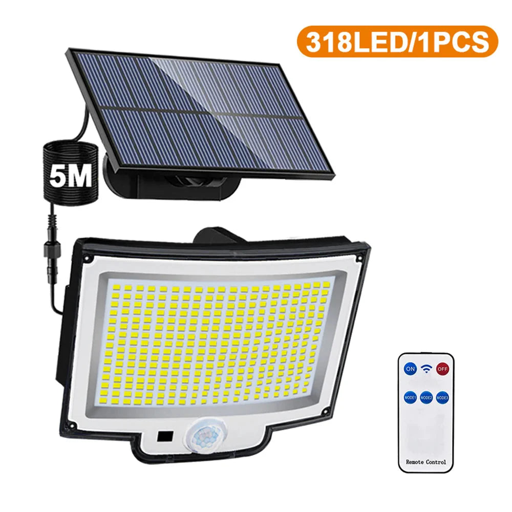 234/318/348 LED Solar Motion Sensor Light – Super Bright Outdoor Floodlight with 3 Modes, IP65 Waterproof, Remote Control & Wide-Angle Illumination