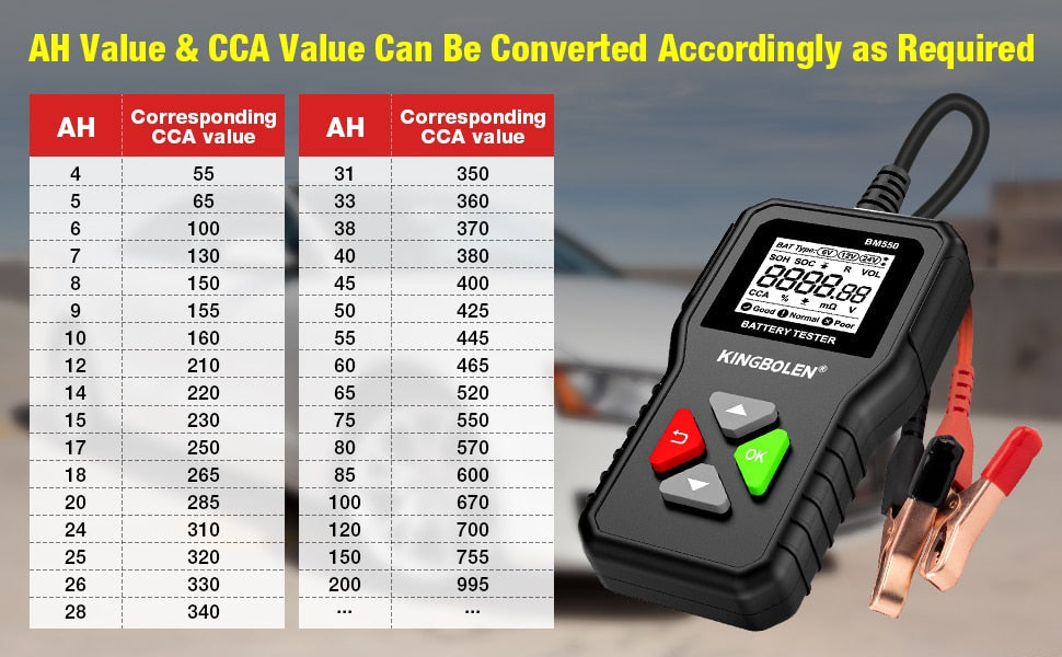 KINGBOLEN BM550 Car Battery Tester 6V 12V 24V 100-2000 CCA Battery System Detect Auto Battery Analyzer Car Battery Tool PK KW208