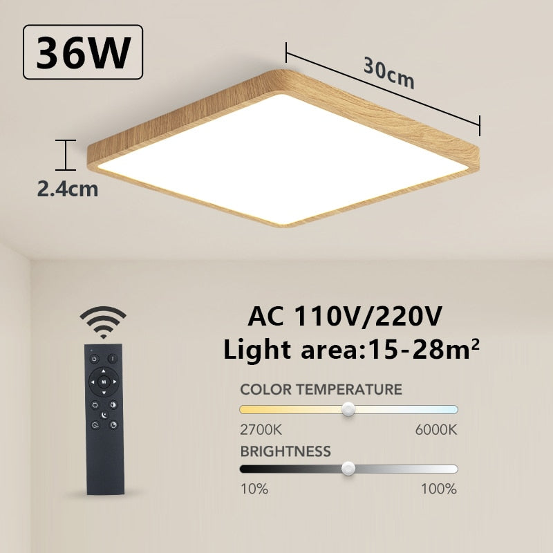 Smart Wood Grain LED Ceiling Lamp: Tuya App & Voice Control, Alexa/Google Compatible, Remote Control, Stylish Square Ceiling Light for Living Room
