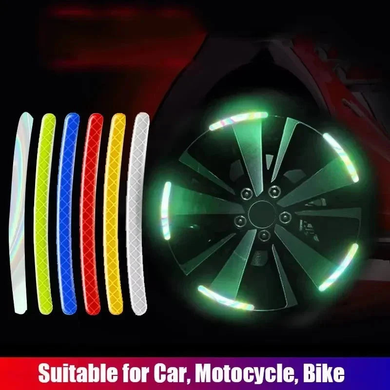 Car Wheel Hub Reflective Stripes Stickers – Night Safety Tire Rim Decals, Waterproof Warning Tape for Vehicle Decoration