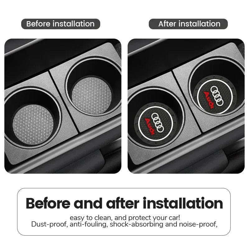 2PCS Car Cup Holder Coasters for Audi – Anti-Slip Silicone Pad, Waterproof Drink Bottle Mat for A1 A3 A4 A5 A6 A7 A8 Q2 Q3 Q5 Q7 S Series