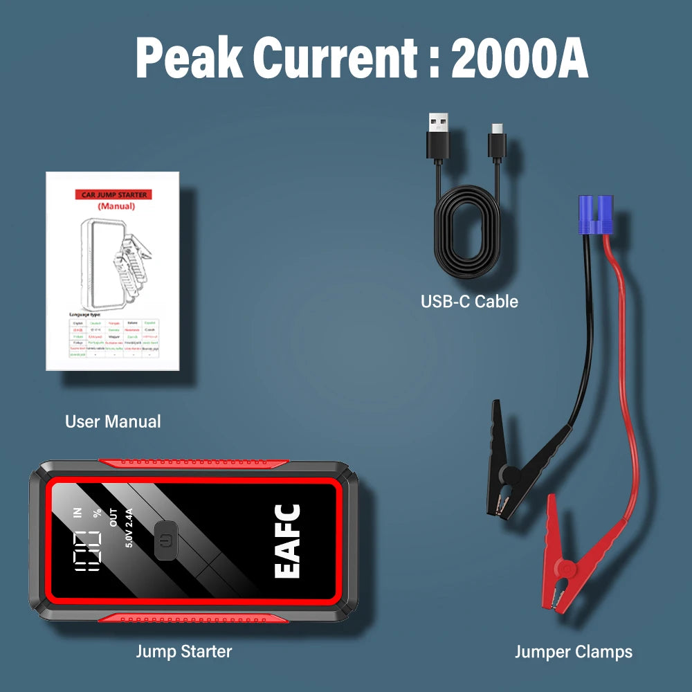 EAFC Upgrade 2000A/1000A Car Jump start LED Display Car Battery Booster Portable Car Booster start equipment for Petrol Vehicle