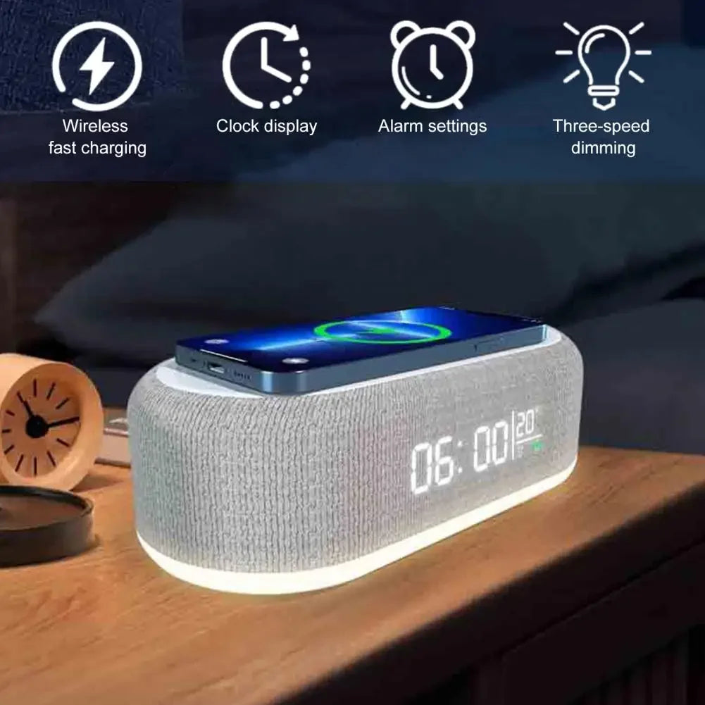 4 In 1 Desk Digital Clock Night Light Alarm Clock Wireless Charging Clok For Table Bedroom Office LED Display Wake-up Feature